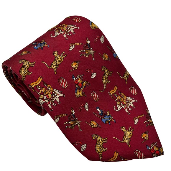 Salvatore Ferragamo 100% Silk Necktie 58"x3.75" Red Circus Tiger Made in Italy - Picture 1 of 3
